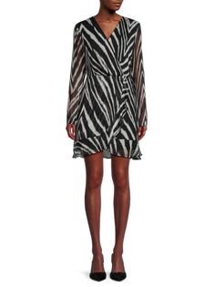 Мини-платье с геометрическим узором и искусственным запахом Dkny, цвет Black White Multi