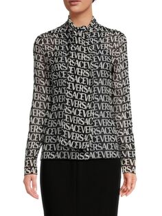 Шелковая блузка с логотипом Versace, цвет Black White