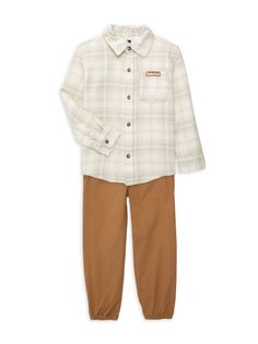 Комплект из двух предметов: рубашка и брюки в клетку для маленького мальчика Timberland, белый