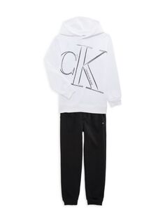 Комплект из двух предметов: толстовка с капюшоном и джоггеры с логотипом для маленького мальчика Calvin Klein, белый