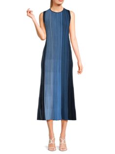 Полосатое трикотажное платье в рубчик из натуральной шерсти Akris Punto, цвет Blue Black