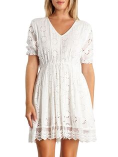 Кружевное мини-платье крючком La Moda Clothing, белый