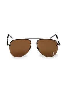 Солнцезащитные очки-авиаторы 59MM Saint Laurent, цвет Shiny Brown