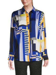 Атласная рубашка оверсайз на пуговицах Karl Lagerfeld Paris, цвет Blue Multi