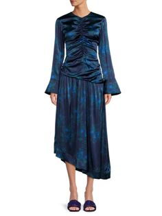Асимметричное платье-миди из смесового шелка Ganni, цвет Sky