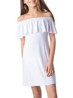 Мини-платье с открытыми плечами и рюшами для девочек Un Deux Trois, белый