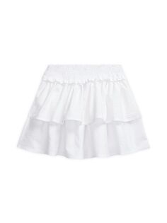 Многоярусная юбка из жатого хлопка для девочек Polo Ralph Lauren, белый