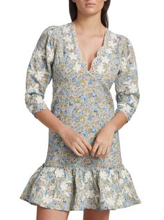 Мини-платье из льняной смеси с цветочным принтом Bytimo, цвет Blue Multi