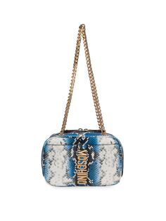 Кожаная сумка через плечо со змеиным принтом Moschino, цвет Blue Multi