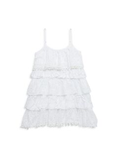 Многоярусное кружевное платье с помпонами для маленьких девочек и девочек Ranee&apos;S, белый Ranees