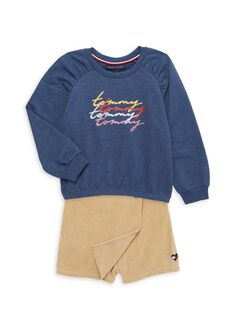 Комплект из двух предметов: свитшот и вельветовые шорты для маленькой девочки Tommy Hilfiger, цвет Blue Multi
