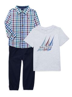 Комплект из трех предметов: рубашка, футболка и брюки для маленького мальчика Nautica, цвет Blue Multi