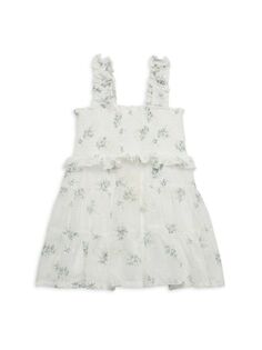 Многоярусное платье со сборками и цветочным принтом для маленьких девочек Baby Sara, белый