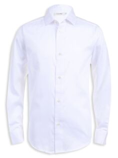 Однотонная рубашка из атласа с длинными рукавами современного кроя Husky для мальчика Calvin Klein, белый