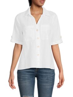 Однотонная рубашка из смесового льна Saks Fifth Avenue, белый