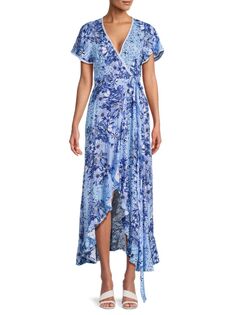 Асимметричное платье Joe с цветочным принтом Poupette St Barth, цвет Blue Multicolor