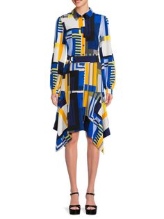 Асимметричное платье-рубашка с геометрическим рисунком Karl Lagerfeld Paris, цвет Blue Multicolor