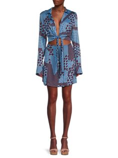 Мини-платье Miki с геометрическим вырезом Free People, цвет Blue Multicolor