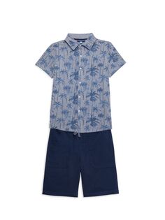 Комплект из двух предметов: рубашка с короткими рукавами и шорты с изображением фламинго для маленького мальчика Andy &amp; Evan, цвет Blue Palm Trees