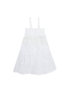 Платье с гофрированной отделкой и люверсами для маленьких девочек и девочек Ranee&apos;S, белый Ranees