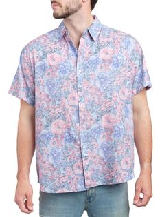 Рубашка на пуговицах с коротким рукавом и цветочным принтом Saryans Arthur, цвет Blue Pink