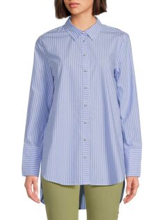 Рубашка-туника на пуговицах с высоким низким вырезом Ellen Tracy, цвет Blue Stripe