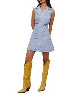 Атласное мини-платье-рубашка Derek Lam 10 Crosby, цвет Blue White