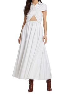 Плиссированное платье миди с лифом крест-накрест Brandon Maxwell, белый