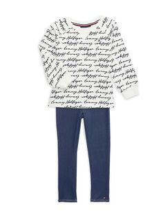 Комплект из двух предметов: свитшот и брюки с принтом для маленькой девочки Tommy Hilfiger, цвет Blue White Multi