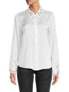 Атласная рубашка на пуговицах с люверсами Karl Lagerfeld Paris, цвет Soft White