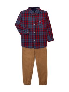 Комплект из двух предметов: рубашка и брюки в клетку для маленького мальчика Tommy Hilfiger, цвет Blue Tan Multi