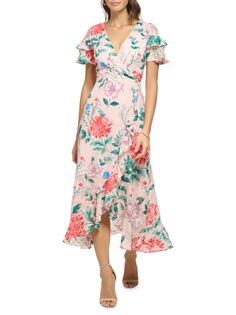 Платье миди с цветочными рюшами Kensie, цвет Blush Multi