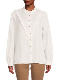 Рубашка из шамбре с рюшами Saks Fifth Avenue, белый