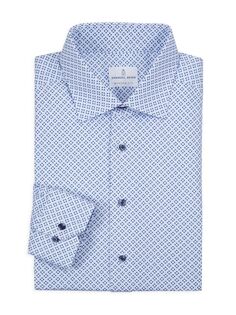Классическая рубашка современного кроя с геометрическим рисунком Emanuel Berg, цвет Bright Blue