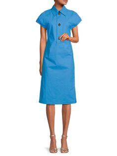 Однотонное платье миди с рукавами реглан Bottega Veneta, цвет Bright Blue