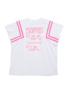 Свободная футболка с логотипом для маленькой девочки Burberry, белый
