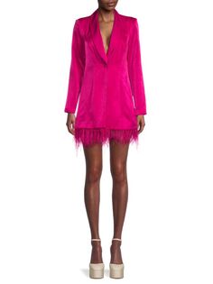Атласное мини-платье-смокинг с перьями Aidan Mattox, цвет Bright Rose