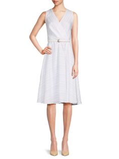 Полосатое платье-миди с поясом и поясом Tommy Hilfiger, цвет Bright White