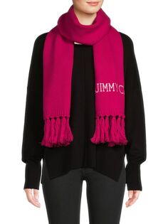Шерстяной шарф с кисточками и логотипом Jimmy Choo, цвет Bright Pink
