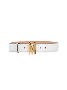 Тонкий кожаный ремень с логотипом Moschino, белый