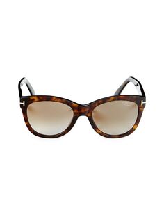 Овальные солнцезащитные очки 54MM Tom Ford, цвет Brown Havana