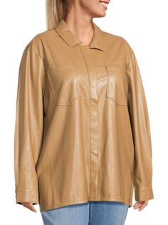 Куртка-рубашка из искусственной кожи со спилком Good American, цвет Tan