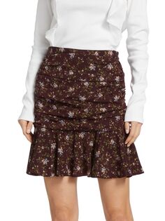 Шелковая мини-юбка Taras со сборками Veronica Beard, цвет Burgundy Multi