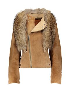 Мотоциклетная куртка Made For Generations из телячьей кожи и овчины Toscana Wolfie Furs, цвет Camel