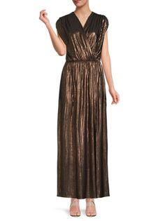 Платье макси цвета металлик с искусственным запахом Renee C., бронза