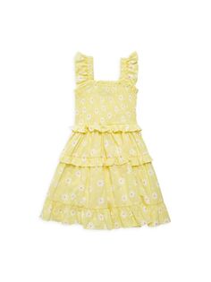 Платье с присборенными рюшами и цветочным принтом для маленькой девочки Andy &amp; Evan, желтый