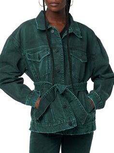 Джинсовая куртка с поясом и запахом Hudson, зеленый