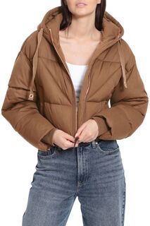 Укороченная куртка-пуховик свободного кроя с капюшоном Thermal Puff Avec Les Filles, цвет Cedar