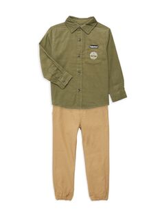 Комплект из двух предметов: рубашка и брюки с логотипом для мальчика Timberland, зеленый