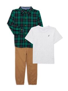 Комплект из трех предметов: рубашка, футболка и брюки для маленького мальчика Nautica, зеленый